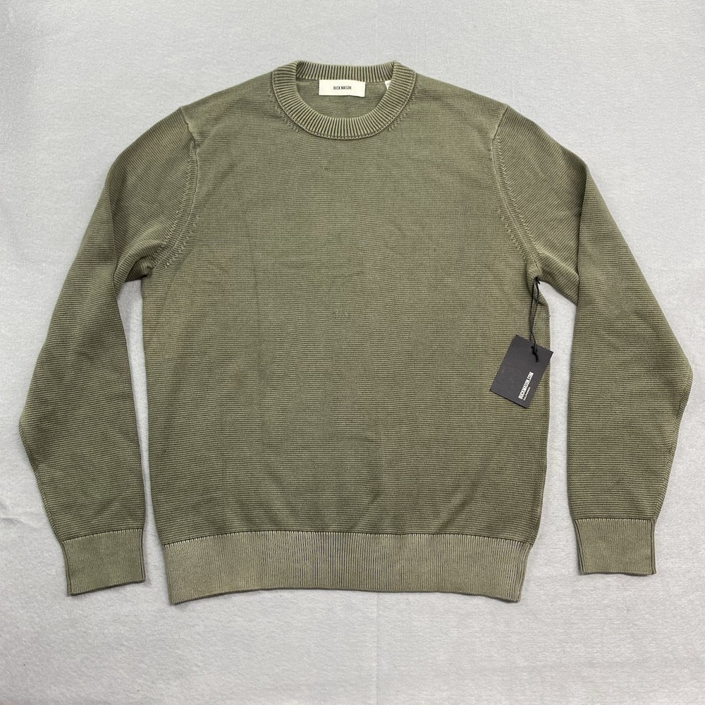 Buck Mason Shirt Mens Medium Dusty Olive Vintage Dyed Cotton Traveler Sweater